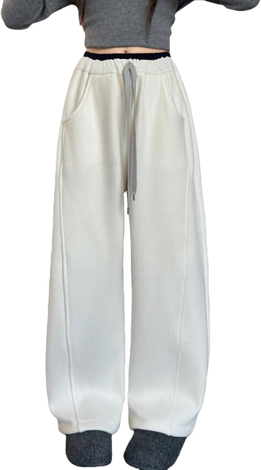 Girls Fleece Lined Sweatpants Baggy Wide Leg High Waist Joggers Pants Winter Warm Cute Oversized Track Pants