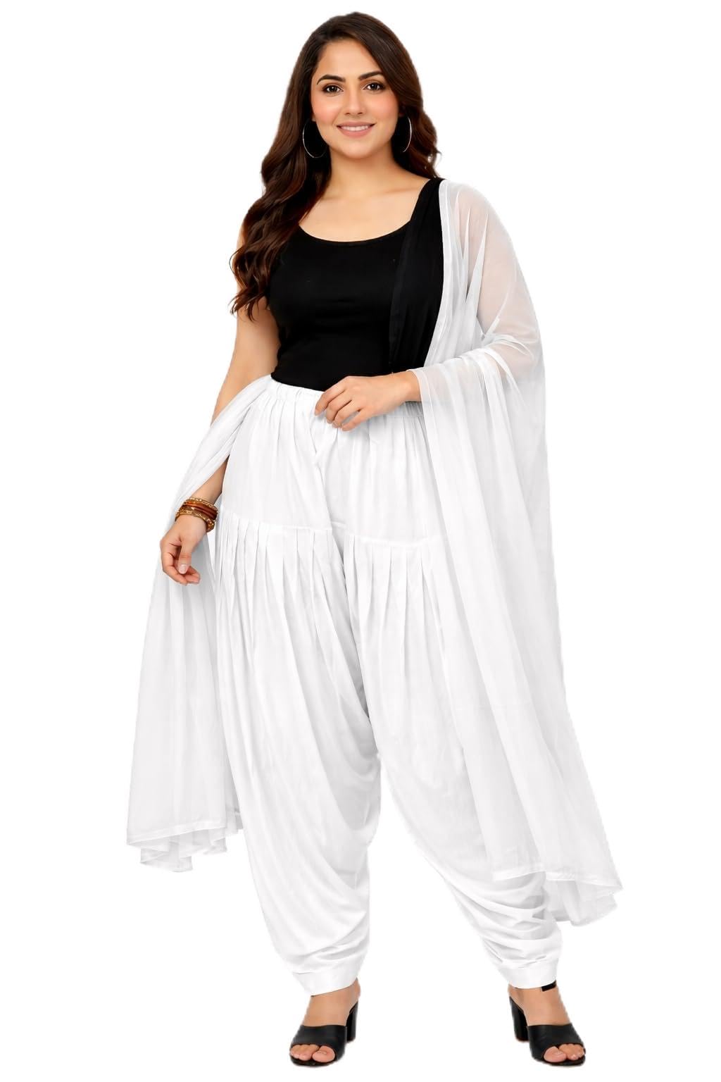 white tulips Women’s Cotton Semi Patiala Salwar with Dupatta | Free Size Readymade Salwar | Elastic Waist | Comfortable Daily Wear Ethnic Bottom || Patiala with Dupatta || MULTICOLOUR-picture-34