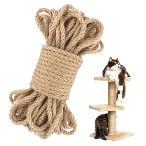 TYSM-CC Súper Cuerda de Yute Natural, 10mm x 20m, Gruesa y Resistente, Ideal para Rascadores de Gatos, Artesanías, Embalaje, Decoración del Hogar y Proyectos DIY (10 mm x 20 m)