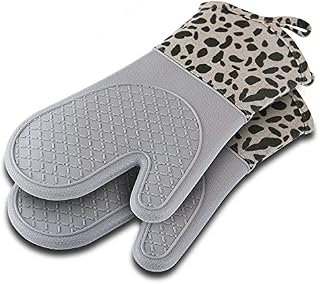 Ocves Oven Gloves Heat Resistant for Cooking BBQ Grilling Baking Microwave, Waterproof Kitchen Silicone Oven Gloves, Extra Long Gloves with Non-Slip Silicone Pattern Oven Mitts (Grey)