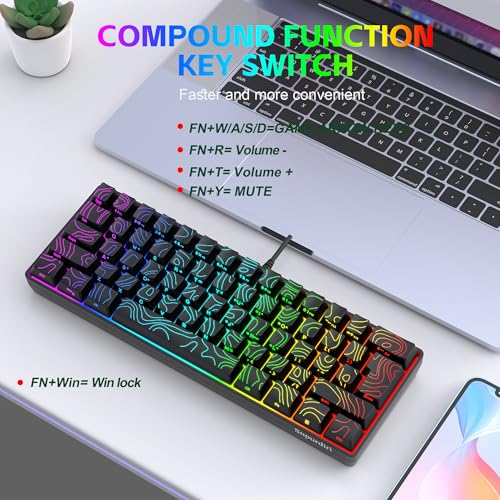 Image of Snpurdiri 60% Wired Gaming Keyboard 61 Keys RGB (Contour Line-Black)