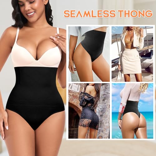 Image of Werena Tummy Control Thong Shapewear for Women High Waist Shaping Underwear Seamless Thongs Panties