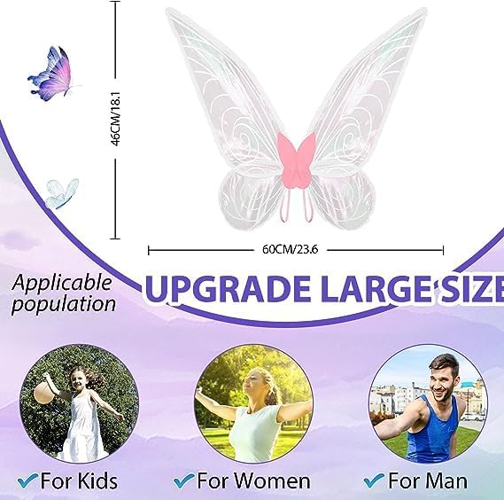 Miniatura 5 de Nenrte Alas de hadas para niñas, alas de mariposa para niñas, alas de ángel transparentes brillantes, disfraz de hada para mujer, disfraz de fiesta