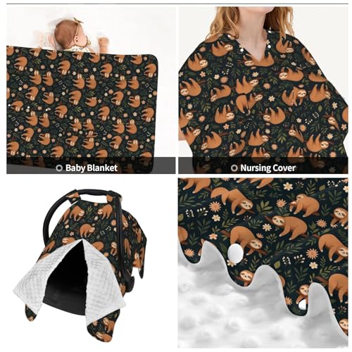 Image of Funny Hanging Sloth Baby Car Seat Canopy Nursing Cover for Newborn Car Seat Breastfeeding Covers Blanket Newborn Shower Gift