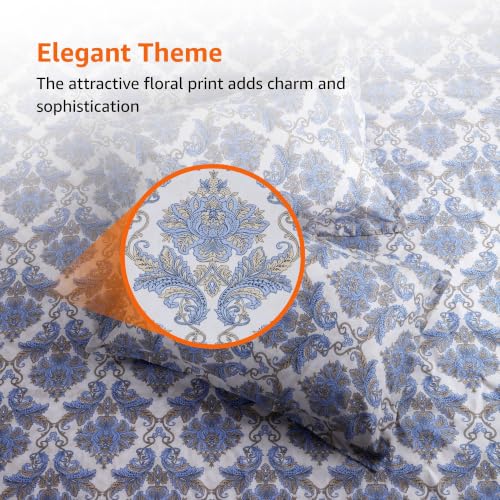 Image of Amazon Basics - 100% Cotton Flat Bedsheet | 180TC |King Bed Sheet with 2 Pillow Cover|Soft Cotton | Floral Print | 90 Inch x 108 Inch, Light Grey