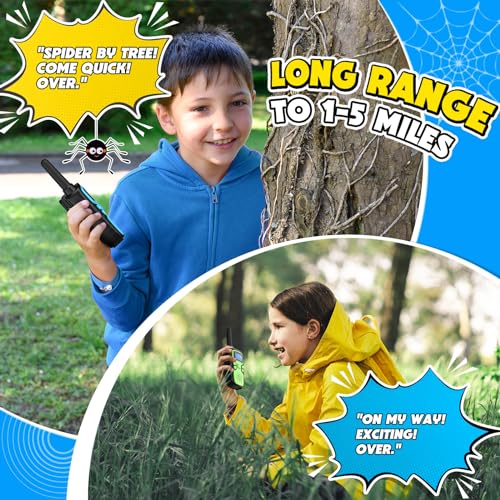 Image of Wishouse Walkie Talkies for Kids Rechargeable Long Range,Xmas Birthday Gift for 4 5 6 7 8 9 Year Old Boys Girls,Hiking Gear Camping Games Cool Toys with NOAA,SOS Siren,Lamp,Lanyards,2 Pack Blue Yellow