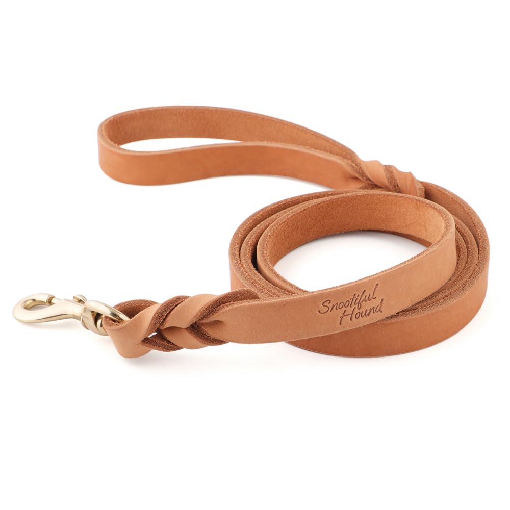 Snootiful Hound Leather Dog Lead - 150cm - Braided Finish (Light Brown)