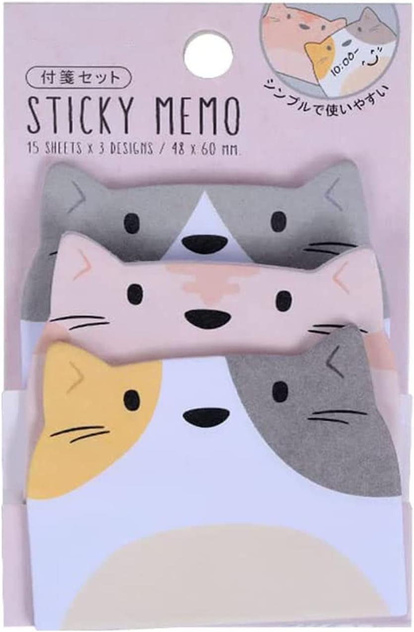 かわいい付箋紙 強粘着付箋 可愛い ポストイット 付箋 ノート 1パックの漫画の付箋動物の形のマーカーフラグセルフスティックメモパッド学生ホームオフィスルームメイトギフトタブ用品45枚 かわいいキャットスーツ 市場