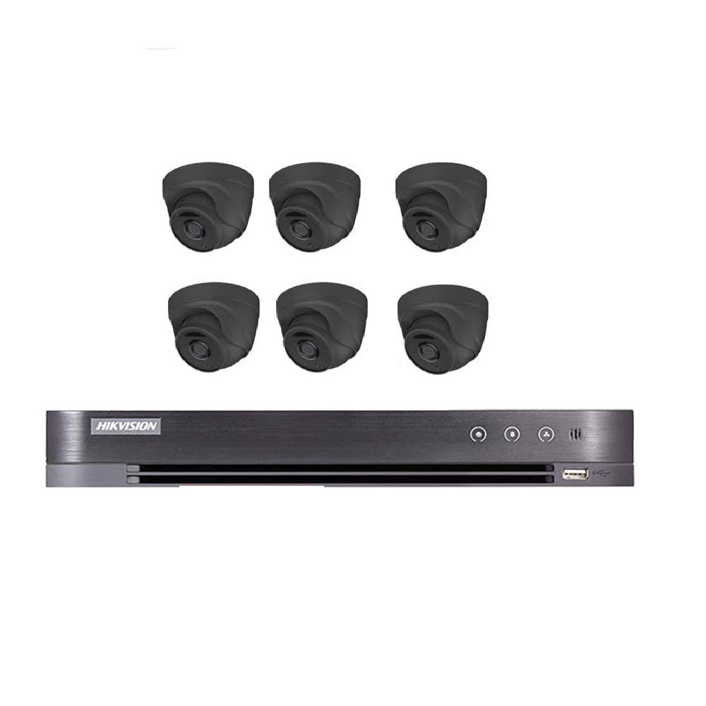 HIKVISION CCTV system kit 16CH 4TB HDD DVR 6x 5MP 2.8MM lens 40M EXIR DOME outdoor Turret Grey camera Signal TVI POC