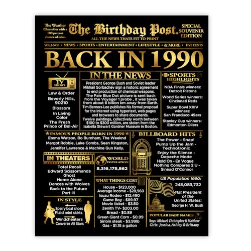 Cadeau 35e anniversaire poster doré journal intime pour revivre 1990