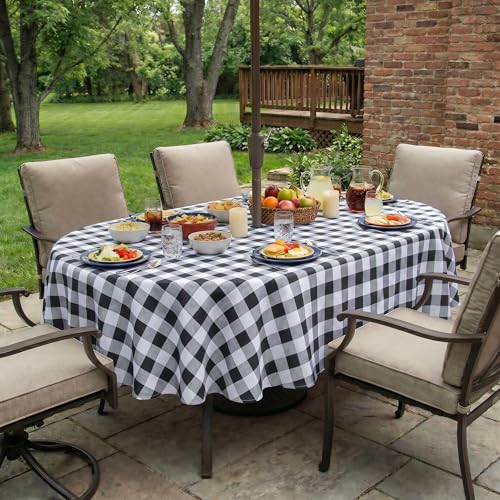 Image of EHouseHome Outdoor Indoor Tablecloth with Umbrella Hole for Oval Table,Waterproof Patio Table Cloths, Spring /Summer Table Covers with Zipper for Backyard Circular Table /BBQs /Picnic,60 x 84 inches