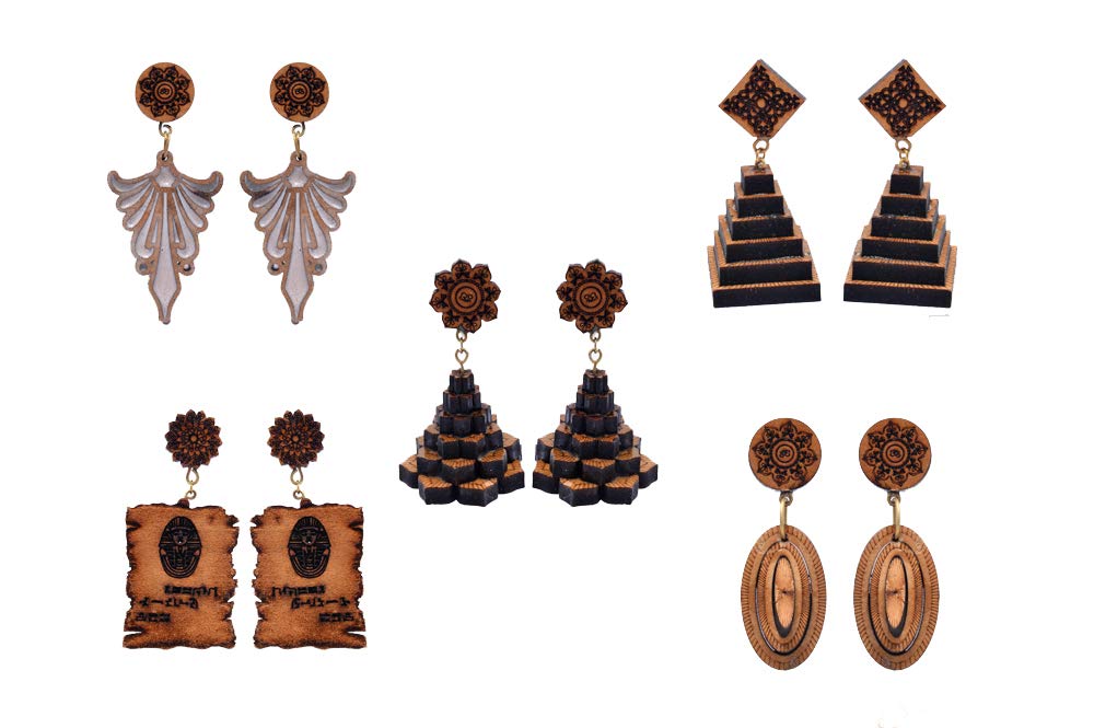 Jaipur handicrafts hub Indian Handmade Set of 5 Designer Wooden Elegant Earrings Fashion Jewellery