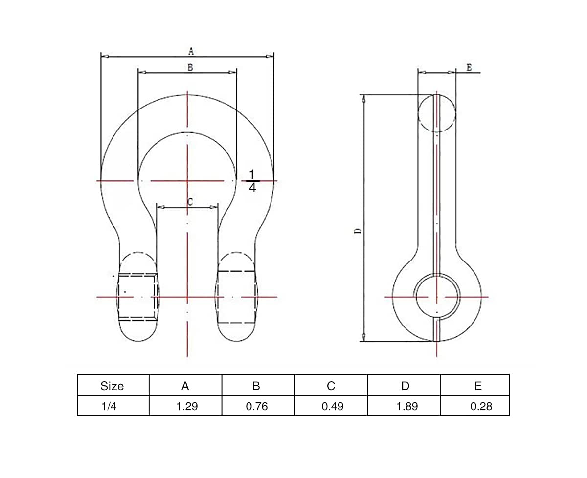 Size 1/4" Anchor Shackle, Carbon Steel Body Material, Alloy Steel Pin Material, 6 PK.