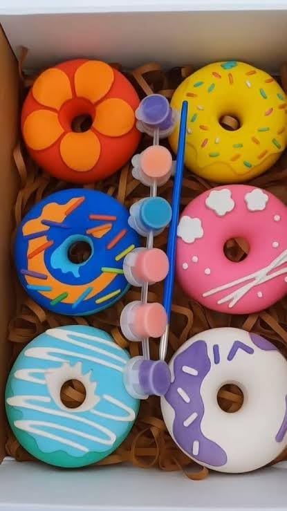 Image of EXPESIA DIY Donut Plaster Painting Kit for Kids, 6 Paintable Figurines, with Brush and 6 Colours, Creative Art and Craft Activity, Ages 2+
