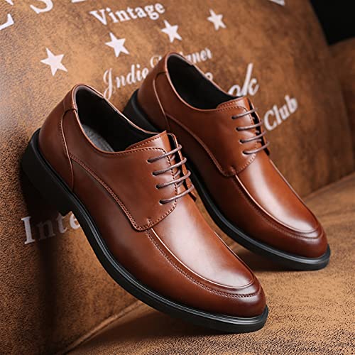 Dress Formal Shoes for Men Lace Up Derby Shoes Apron Toe Burnished Toe PU Leather Low Top Rubber Sole Slip Resistant Anti-Slip Prom(Brown,10 M US)3
