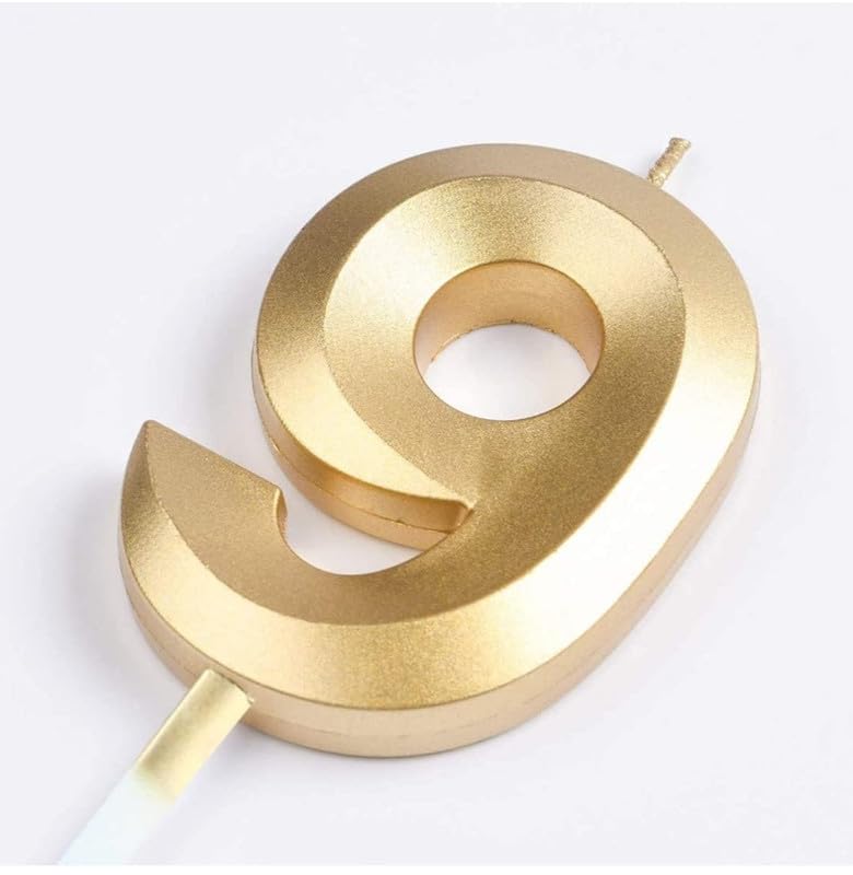 Image of Number Candle 3 inch for Birthday Parties, Wedding, Engagement, Valentines Day Celebration, Theme Party CakeDecoration Gold (Number 9)