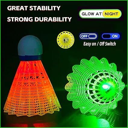 Image of Premium LED Badminton Shuttlecock 12 Pcs Pack, Glow in The Dark Light Up Birdie for Night Play, Durable Nylon Plastic Shuttle for Indoor Outdoor Games, Red Green LED for Kids & Adults