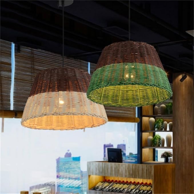 Lustre rétro en rotin style sud-est avec douille de base E26 - 3