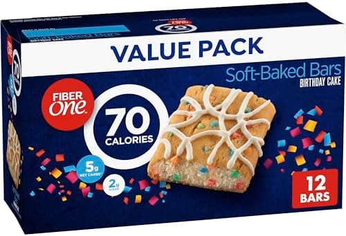 Fiber One 70 Calorie Soft-Baked Bars, Birthday Cake, Snack Bars, 12 ct