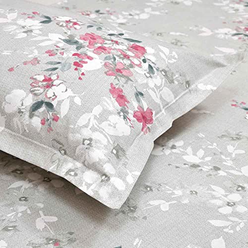 Image of Haus & Kinder Satin Floral 100% Cotton Bedsheet with 1 Pillow Cover, 186 TC, Size 88 inch by 58 inch (Grey)