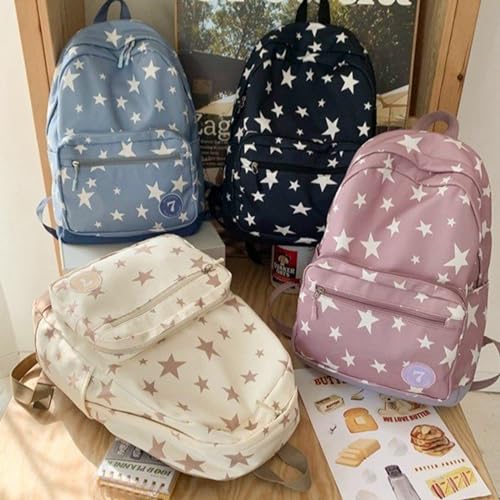 Mochila escolar de nailon con estampado de estrellas y doble correa 6