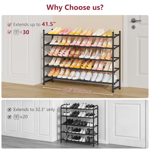 Image of Tajsoon Expandable Shoe Rack for Closet 5 Tier, 28 inch-41 inchStackable, Black