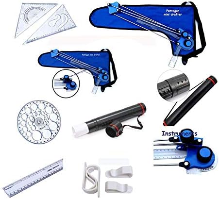 Pentagon Engineering Instruments - Set of 7 (Mini Drafter, Sheet Container, Scale, Set Square, Pro Circle, Drawing Board Clips, 3 in 1 Drawing Compass) ED MD Engineering Drawing Instrument