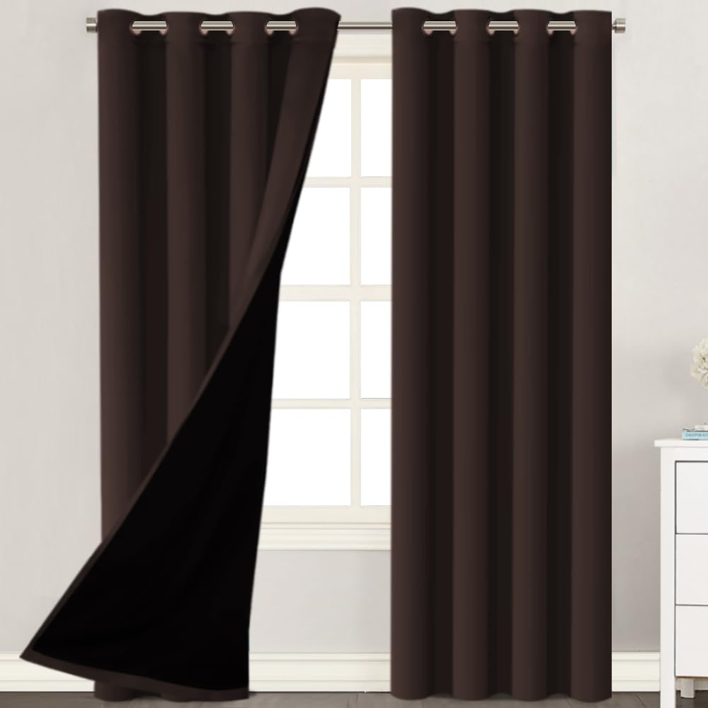 H.VERSAILTEX 100% Blackout Curtains 84 Inches Long (2 Layers) Full Light Blocking Window Curtain Draperies with Black Liner for Bedroom Thermal