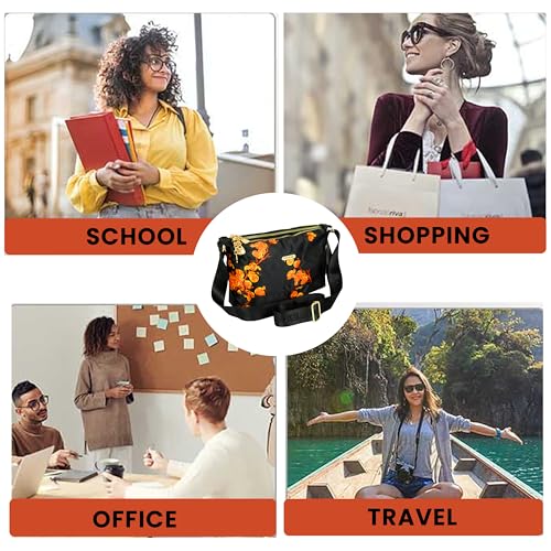 Image of Storite PU Leather Sling Bag, Crossbody Bag with Multi-Compartment for Women and Girls With Adjustable Shoulder Strap - (Orange Black, 28.5x18x11 cm)