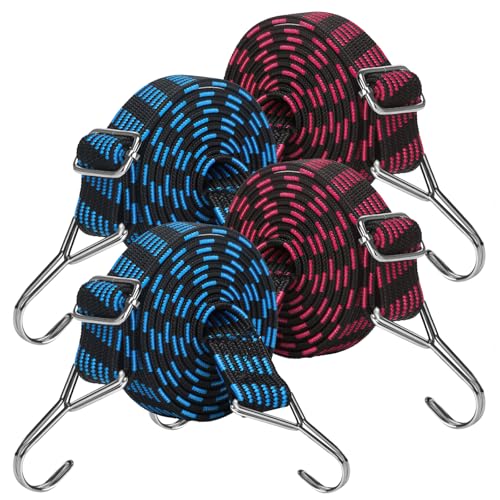 Farerkass Set Da 4 Extra Forti Elastico Tenditori, Corde Elastiche con Gancio, 100cm Corde Elastiche con Gancio Regolabile, Corda Elastica per Teloni, Campeggio, Portapacchi, Auto, Bici