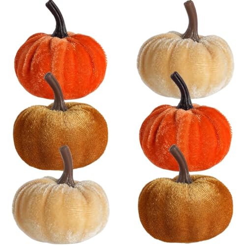 6PCS Mini Artificial Pumpkin Decorations - Assorted Orange and Coffee Colors, Ideal for Artificial Fall and Halloween Pumpkins for Tabletop, Mantel, Holiday Party Decor