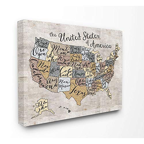 Stupell Industries The Stupell Home Decor United States Map Typography Canvas Wall Art, 36 x 48, Design by Artist Erica Billups