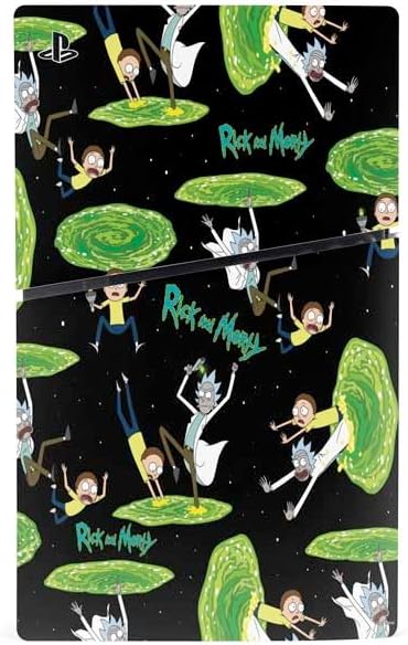 Skinit Decal Gaming Skin Compatible with PS5 Slim Disk Console - Officially Licensed Adult Swim Rick and Morty Portal Pattern Design