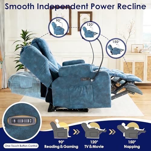 Image of Redlife Power Loveseat Recliner Sofa, Leathaire Farbic Dual Reclining Couch with Vibration ＆ Heating, Blue LED Base Lights, USB Ports, Cup & Phone Holders, Home Theater & RV Reclining (Navy Blue)