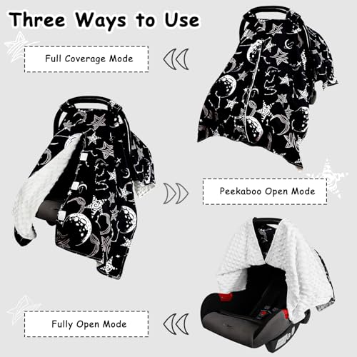 Image of Baby Car Seat Cover, Soft Minky Warm Winter Car Seat Canopy for Infants & Toddlers, Opening with Adjustable Strap, Breathable Nursing Cover & Stroller Blanket, Black Starry Sky (Fits Most Car Seats)