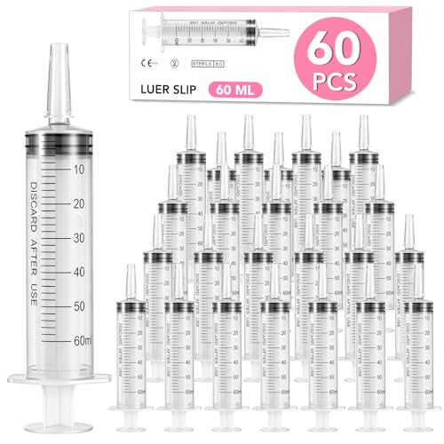 Image of 60 PCS 60ml Oral Syringe With Cap, Plastic Syringes without Needle for Medicine Dropper, Feeding Pets, Liquid Measuring, Handicrafts, Individually Sealed, Luer Slip