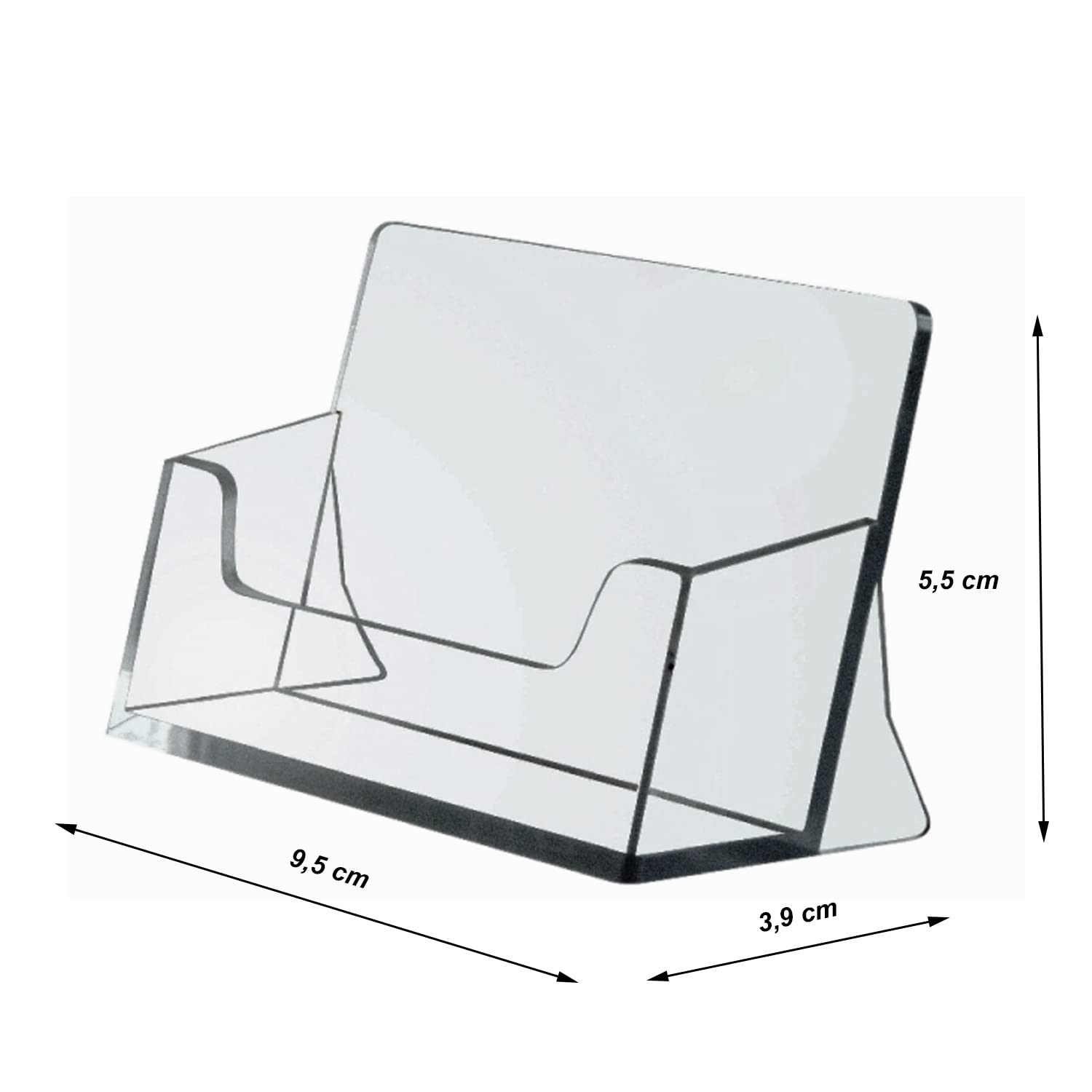 Visitenkartenständer Querformat transparent aus Polystyrol – stabiler Visitenkartenhalter für Theke, Büro, Empfang und Kassenbereich – ideal zur Präsentation von Visitenkarten