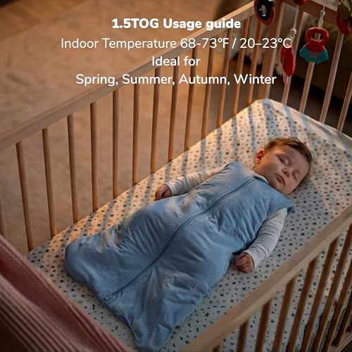 Image of Momcozy Sleep Sack for Baby 6-12 Months, 1.5 TOG Baby Wearable Blanket with Supportive Plush Filling, Two-Way Zipper for Easy Diaper Changes, Snap-Fit Design for Growing Babies, Medium, Blue