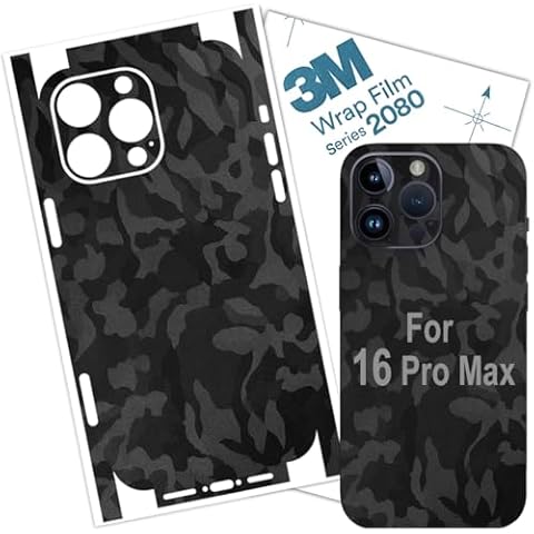 BETXELL 16 Pro Max Skin Wrap 3M Camo Texture Film Protective for Sides and Back (Black Camo) Cover