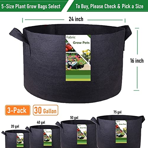 3-Pack 30 Gallon Plant Grow Bags Heavy Duty (24X16 Inch) Reusable Fabric Plant Pots For Tomato,Potato Planter Bags,Herbs Vegetable Planter,Flower Pot,Barrel Planter,Yard Waste Bag,Leaf Bag With Gloves #TOP3