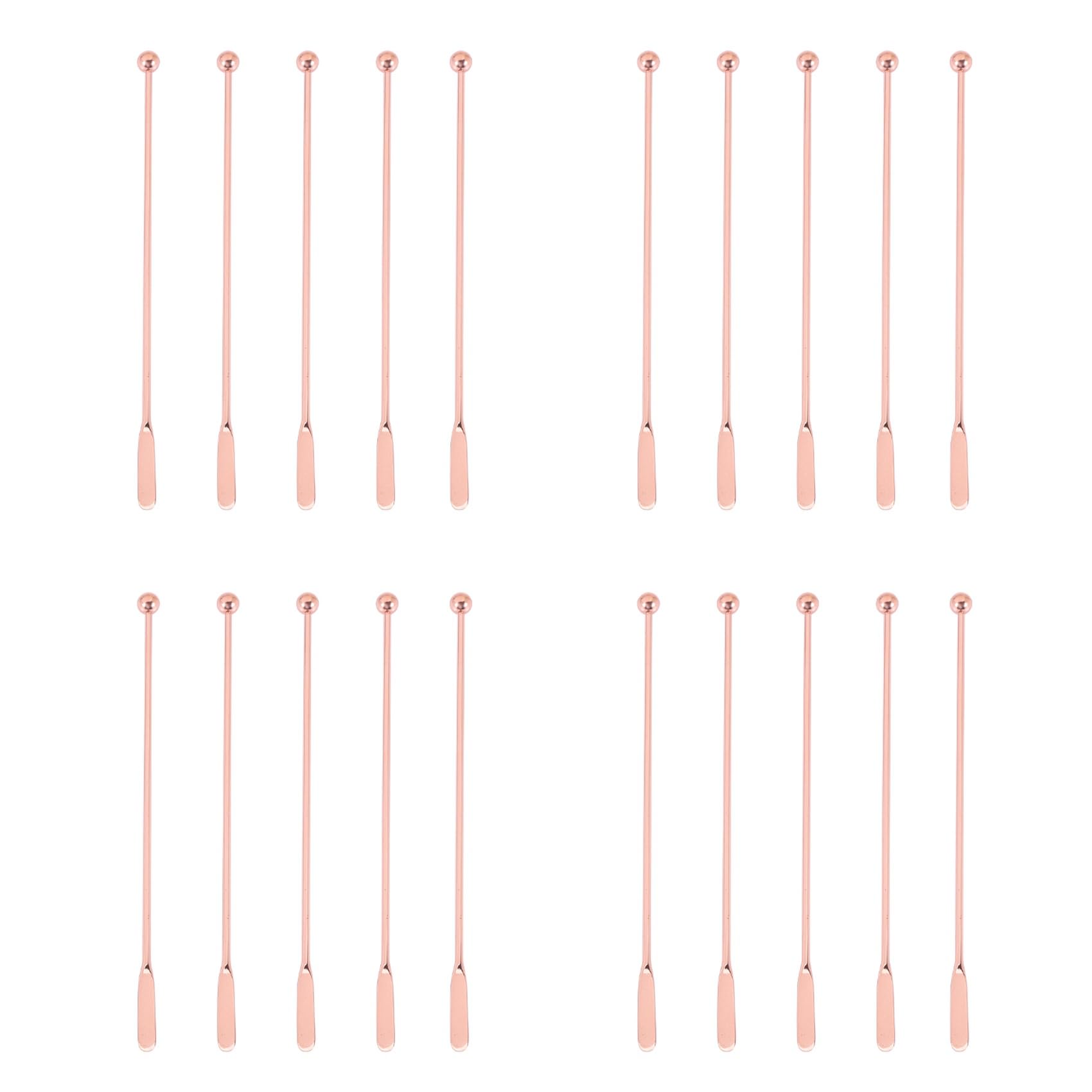 20Pcs Stainless Steel Stirrer Beverage Stirrers Stir Cocktail Swizzle Stick-Rose Gold-Straight Bar,19Cm