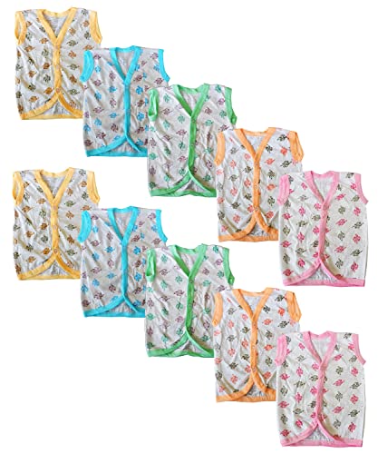 Image of New Born Baby Itch Free Feel Free Printed White 100% Cotton Jabla Combo (Set of 10)(0to6 Months)