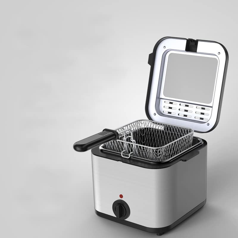 Fdit Frytkownica Elektryczna 1000W, Stal Nierdzewna Frytkownica Głęboka z | Powłoka Nieprzywierająca, łatwy do Czyszczenia Uchwyt, do Chipsów, Kurczaka, Ryb, pojemność 1100g.