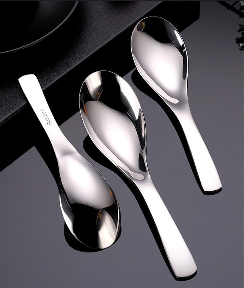 Silverware Flatware Set, 1/4/6/8/10/12 Piece Thick Handle 304 Stainless Steel Spoons Eating Soup Spoon Palace Deepened Round Bottom Sinan Spoon(12 Pieces)