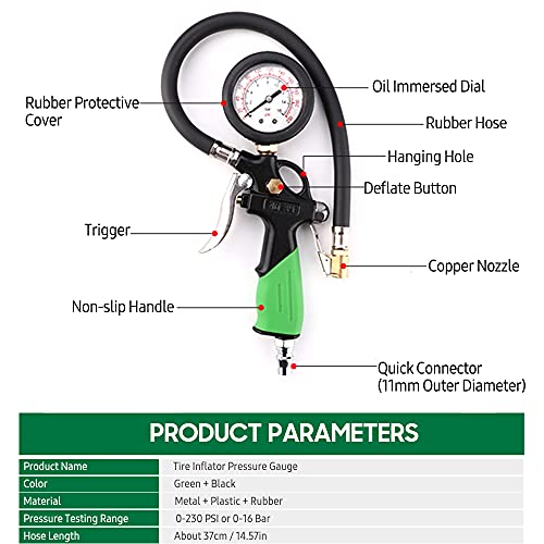 Cigooxm Medidor de pressão de inflador de pneu 230 PSI Bomba de ar de pneu imerso em óleo com mangue