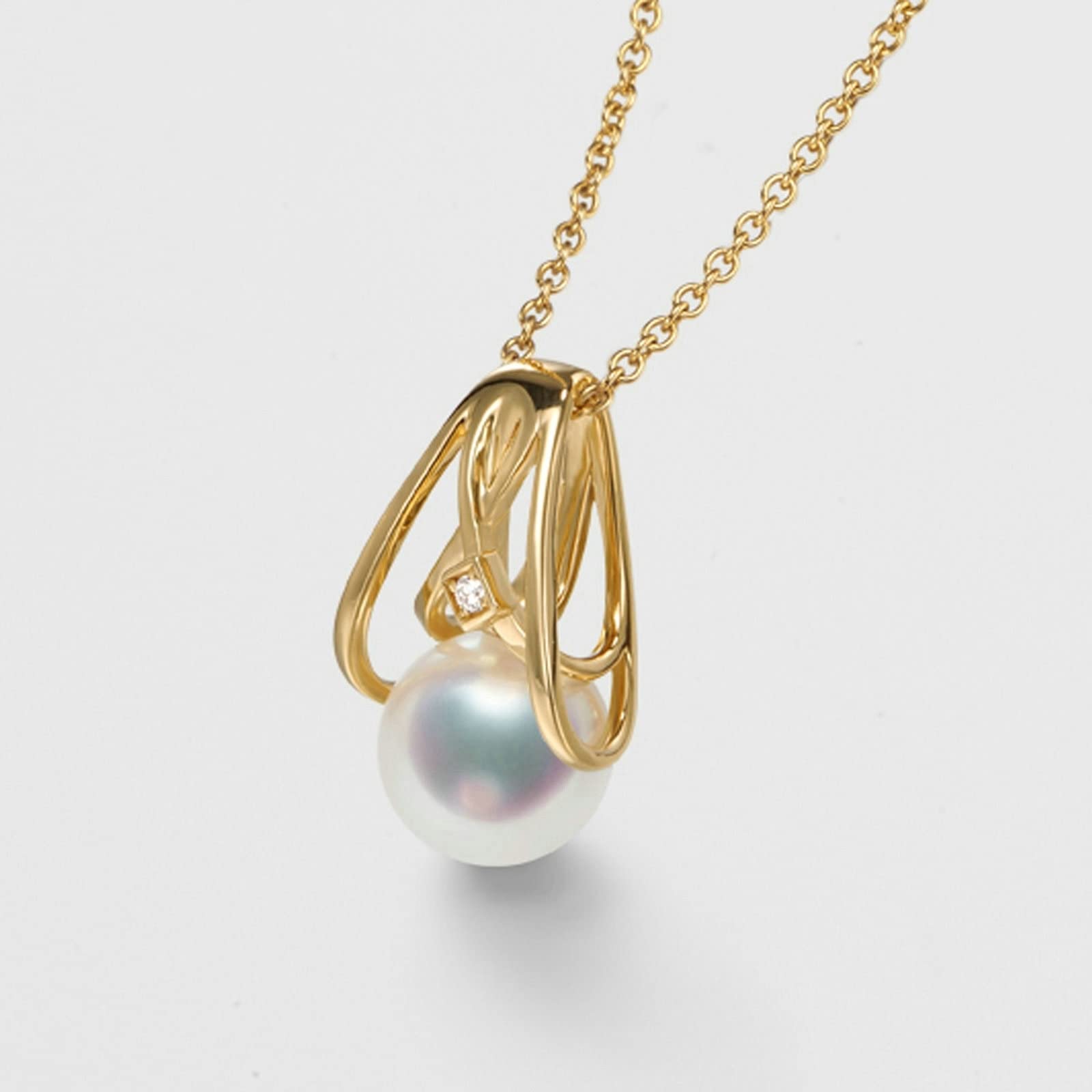 AMDXD Collana da donna in oro 750 con ciondolo classico con perla naturale, regalo per San Valentino, fidanzamento, compleanno, Natale, oro, vera serie d'oro