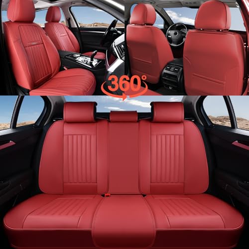 Image of Coverado Car Seat Covers Front Seats, Seat Covers for Cars, Car Seat Protector, 2-Pack Car Seat Cushion Nappa Leather, Waterproof Seat Covers Carseat Cover Universal Fit for Most Cars Trucks(Red)
