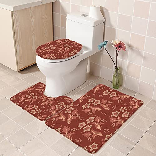 Badezimmer Set, rutschfeste Badematte und WC-Vorleger-Set, Spitze rot antik Blumenmuster abstrakt Damast arabisch Barock… – Bild 5