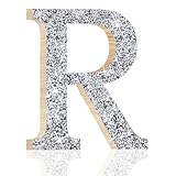 Utuichuo 5.7 Inch Marquee Letters Wall Decor, Diamond Monogram Wooden Alphabet Signs, Living Room Bedroom Office Home Decor Wall Art, Initial Decorations Gifts for Wedding Birthday Party (R)