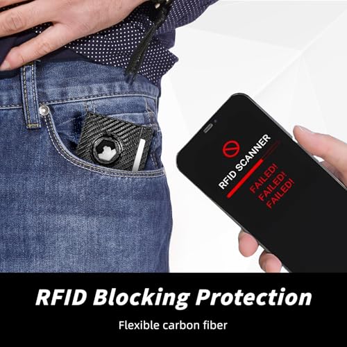 oriver AirTag Wallet for Men, Slim RFID Blocking Front Pocket Credit Card Mens Wallet Holds 8 Cards & Cash, Minimalist Small Wallet with AirTag Holder,Gift for Men(Carbon Fiber Black)4
